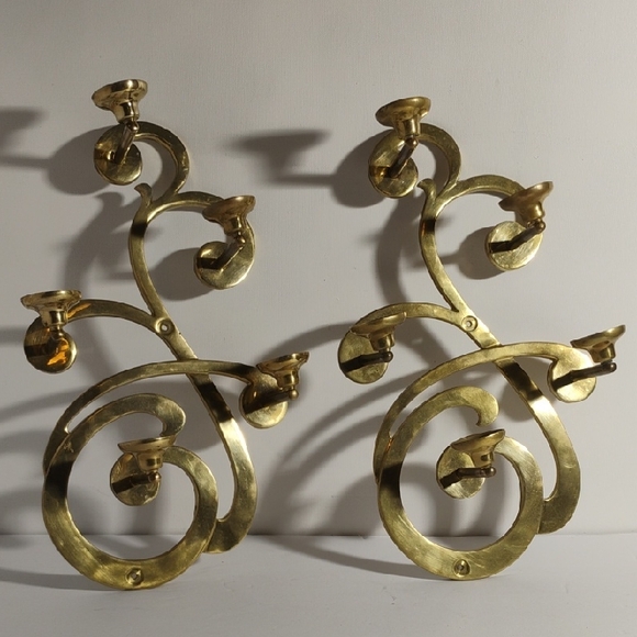 Vintage 1983 Sarheid LTD Brass Wall Hanging Candle Holders Scones Made In Korea